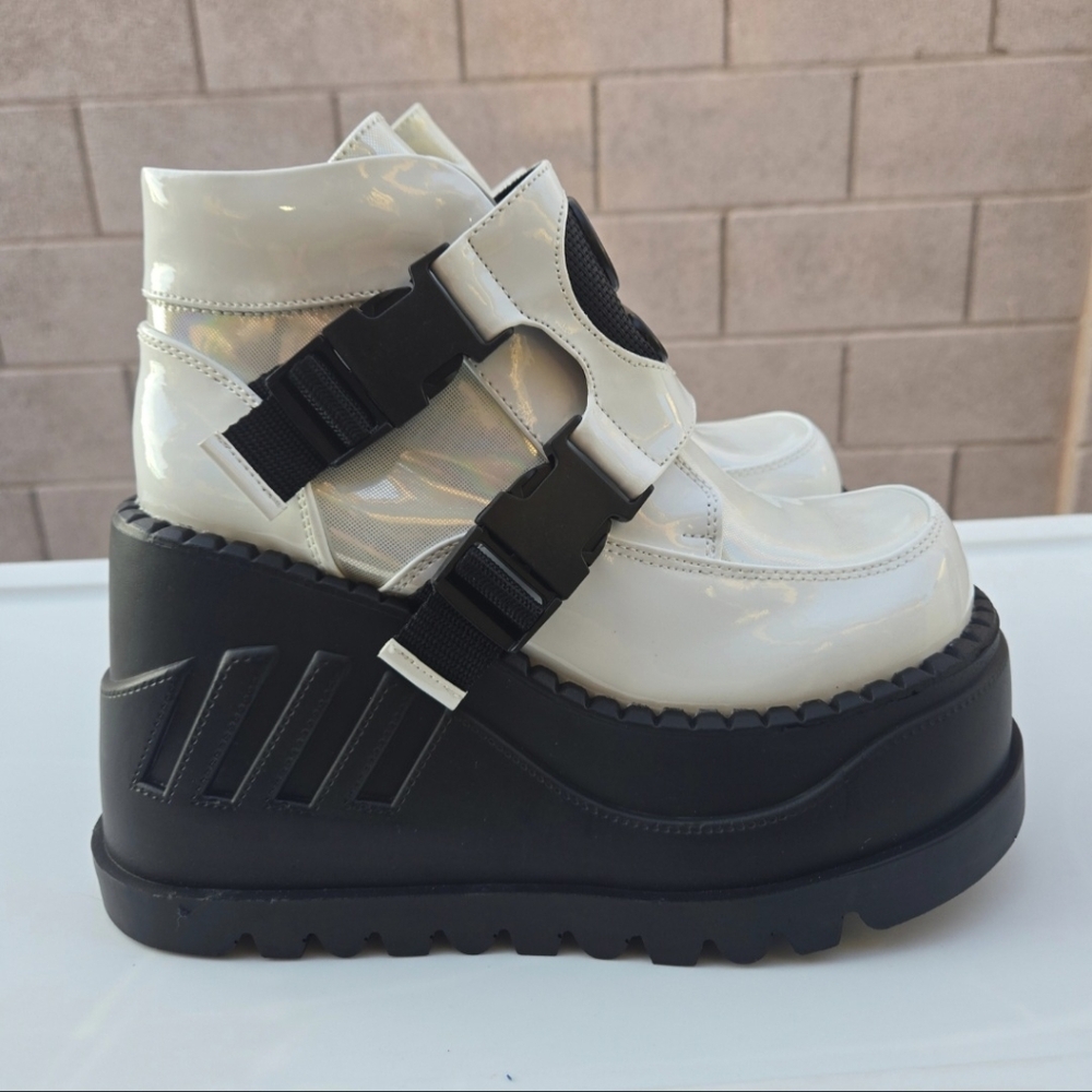 Demonia Stomp-15 White Patent Platform Boots - image 2